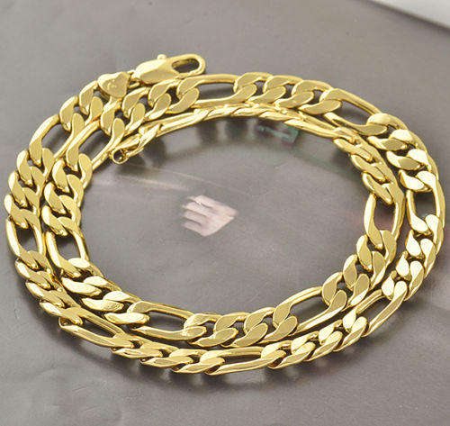 Mens Stunning 10mm 9K Gold Filled Three Link Figaro Chain  ( 60cm )